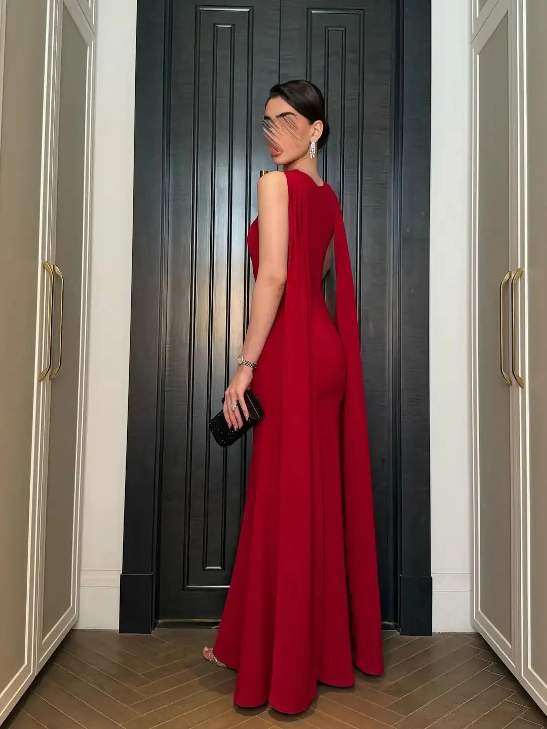 Ranmo 2025 Arabia Saudita Abiti da sera da ballo a sirena Rosso senza maniche Maxi abito da festa Abiti da ballo da cocktail notturni formali personalizzati