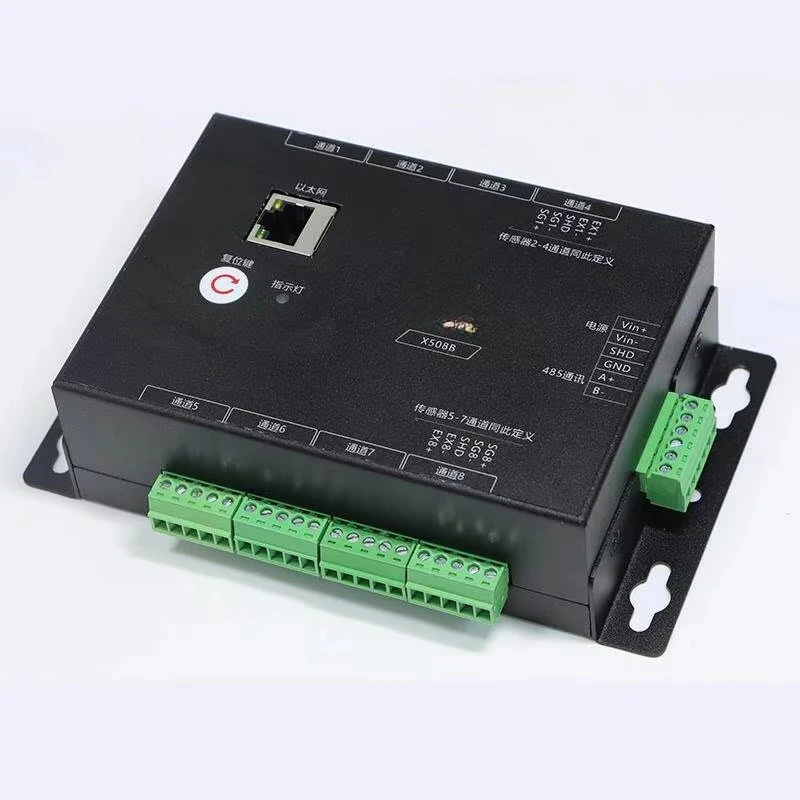 8-channel force measurement acquisition system with load cell, rs485/ethernet communication, signal amplifier, and transmitter