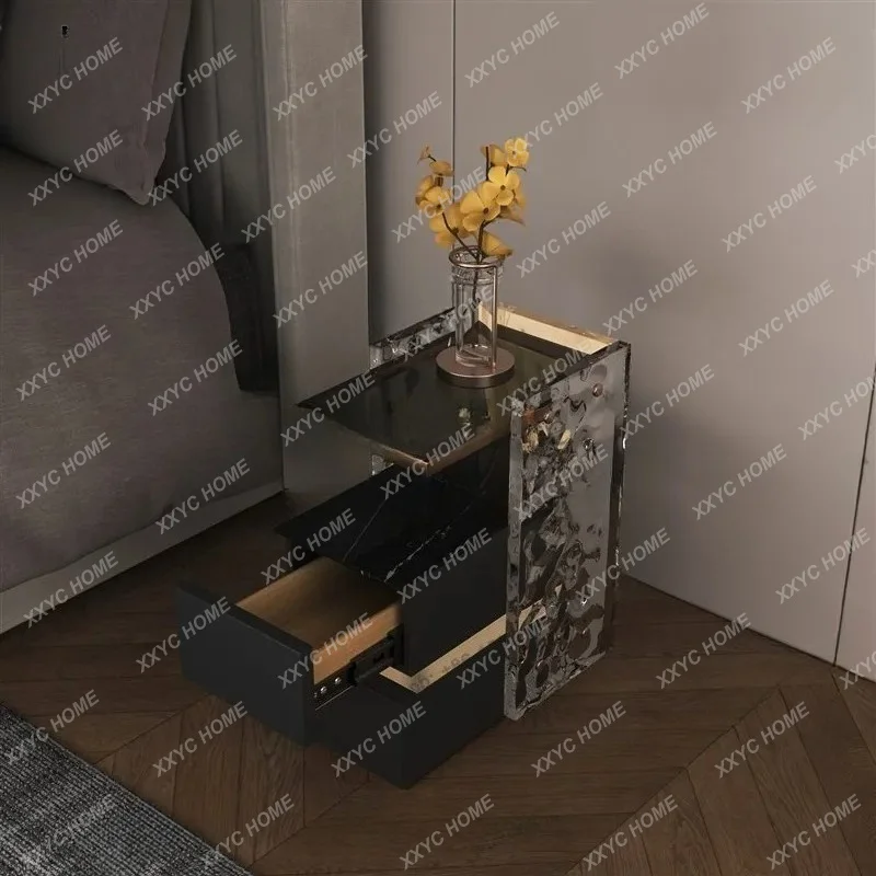 XX  light luxury solid wood bedside table high-end atmosphere storage cabinet very narrow small touch light