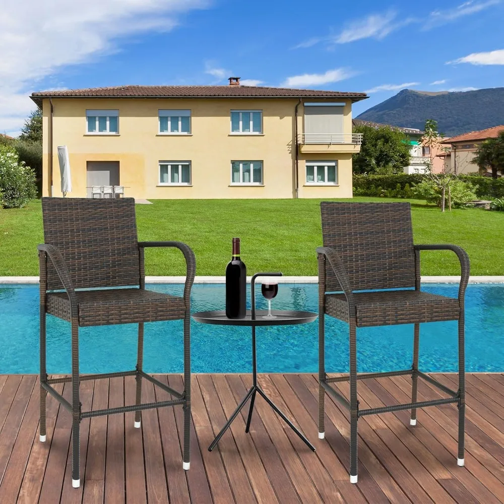 

Outdoor Bar Stools, Wicker Patio Chairs Set of 2, Rattan Furniture Indoor with Armrest, Customized