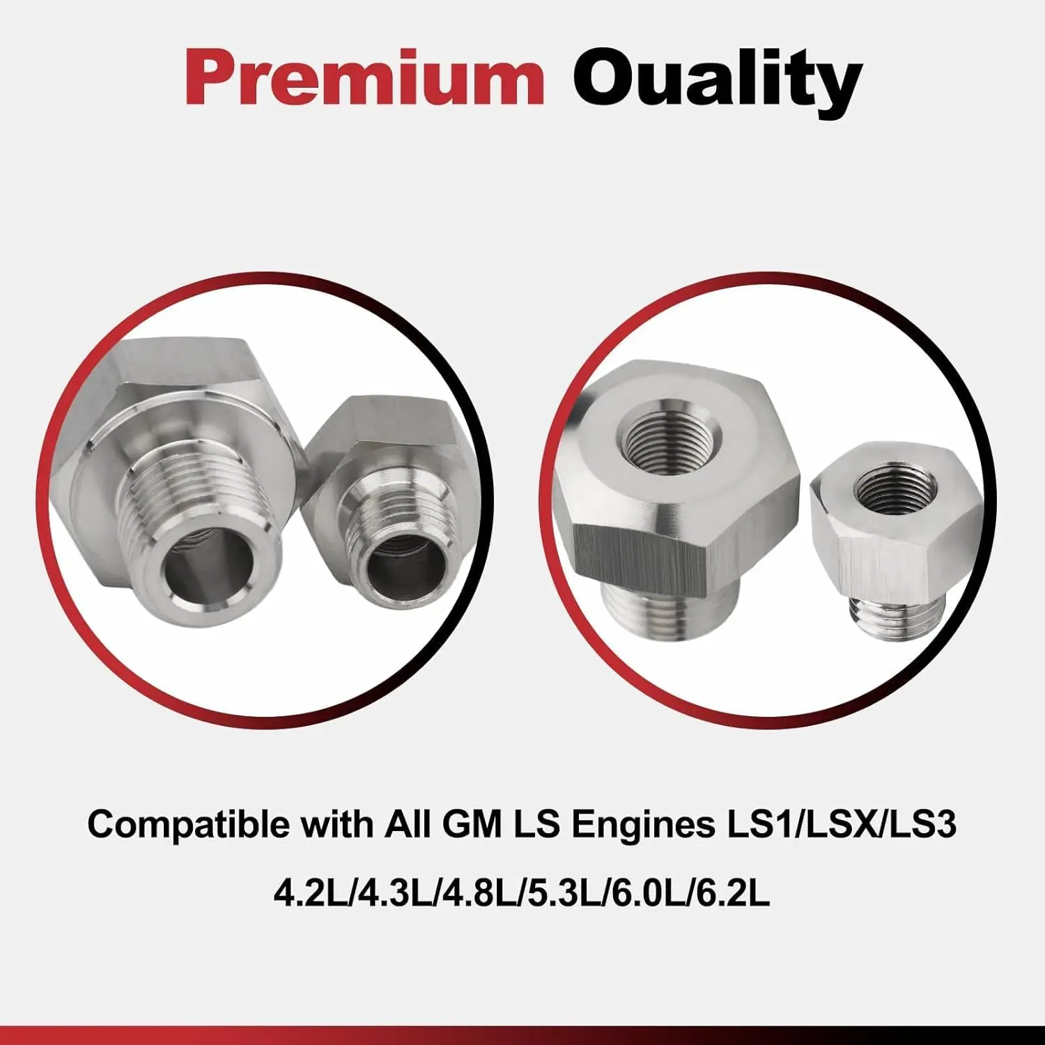 2PCS Stainless Steel LS Engine Swap Intake Plug M16x1.5 to 1/8 NPT & M12x1.5 to 1/8 NPT Coolant Temp Oil Pressure Sensor Adapter For All GM LS Series Engines LS1 LSX LS3 5.3L 6.0L 6.2L M12 M16