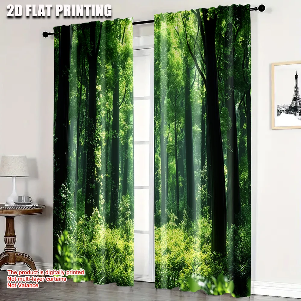 

2pcs, Window Curtain 2D print Green Trees Jungle Branches Polyester Woven (without rod) Room Decor Perfect for Bedroom, Living