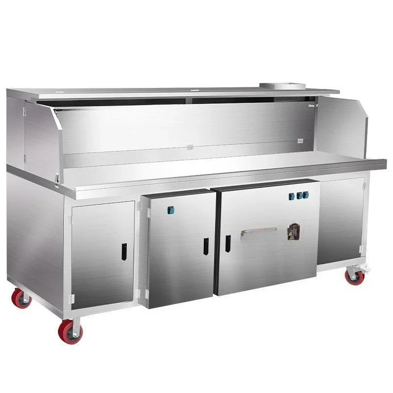 OEMHydro-electric composite smokeless purification barbecue truck Commercial mobile stall flat suction barbecue grill