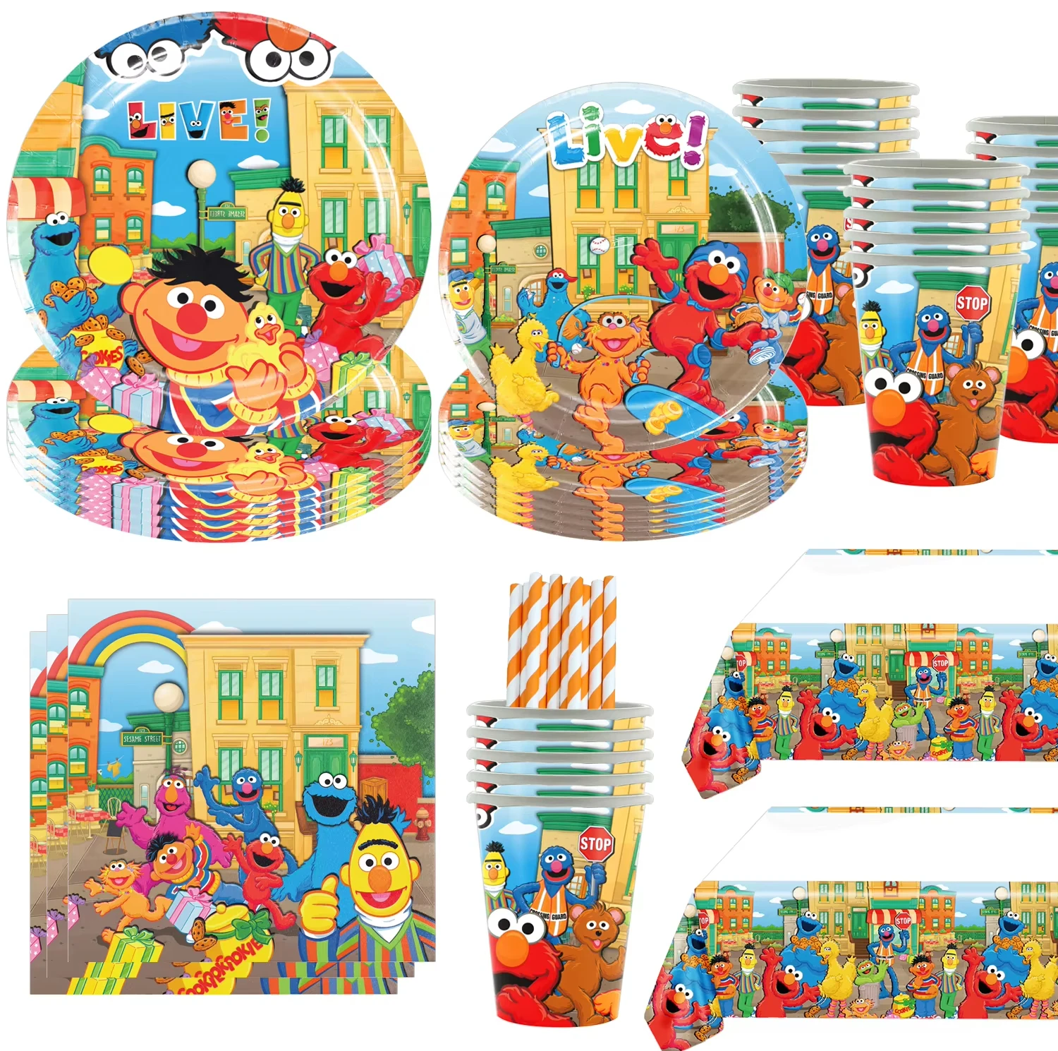 Globos de Barrio Sésamo, tema de dibujos animados, pancarta de feliz cumpleaños, decoración de fiesta, vajilla desechable, fondo, adorno para pastel, globo