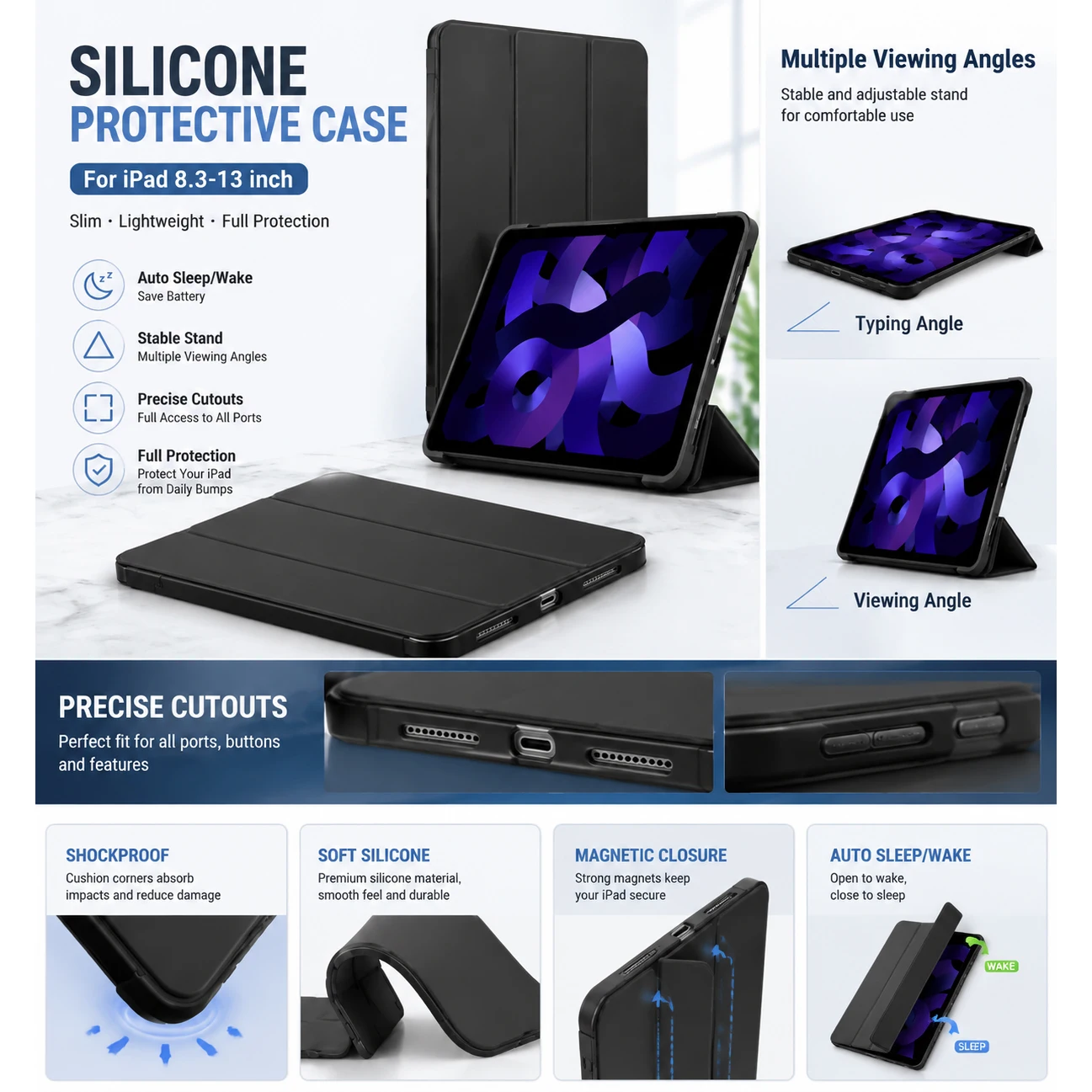 Case for IPad Air 4 2020 Sliding Detachable Cover for IPad Air 5 2022 10.9 Inch Magnetic Flip Stand Tablet Cover