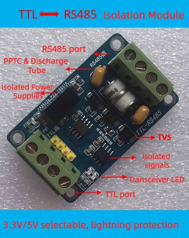 

TTL to RS485 Isolation Module RS485 to TTL Isolation MCU Serial Port to 485 Industrial Lightning Protection