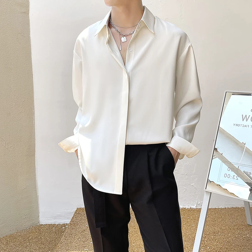 

Мужская свободная длинная рубашка с пуговицами, однотонная, из коллекции Cold Desirable, не требующая глажки, базовая модель, молодежный тренд, осенняя одежда