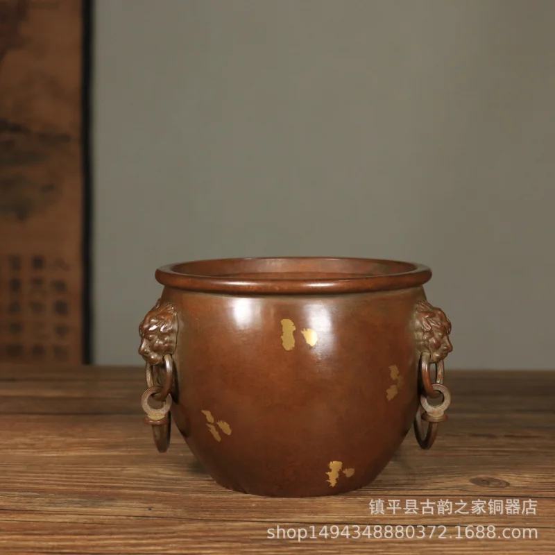 Pure Copper Small Ornament Antique Alloy Double Lion Head Ashtray Craft Home Decor