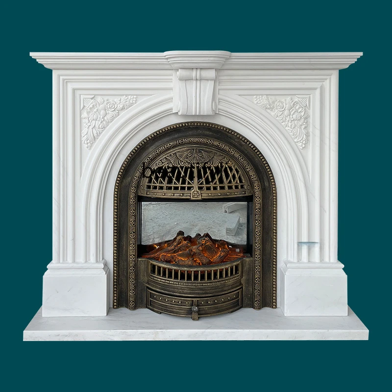 

Marble White Marble French Arch Stone Carving Retro Indoor Entrance Curio Cabinet Decoration Fireplace Mantel