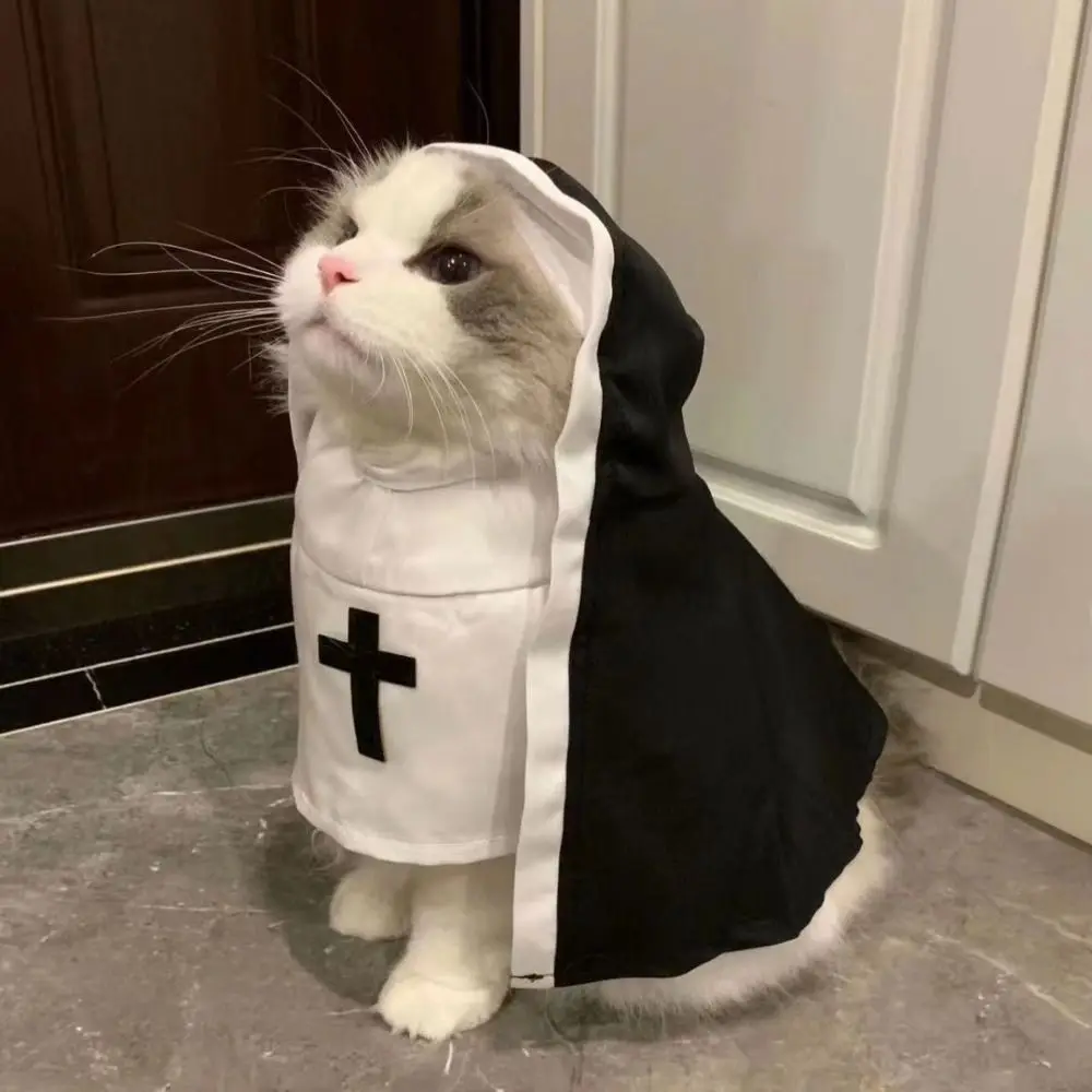 

Cat Puppy Pet Nun Cloak Role Play Soft Pet Cat Halloween Costumes Black/white Breathable Cat Cosplay Costume Sets For Small Pet