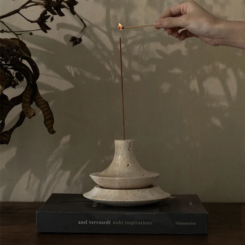 

Vintage Travertine Stick Incense Holder Multifunctional Marble Incense Burner