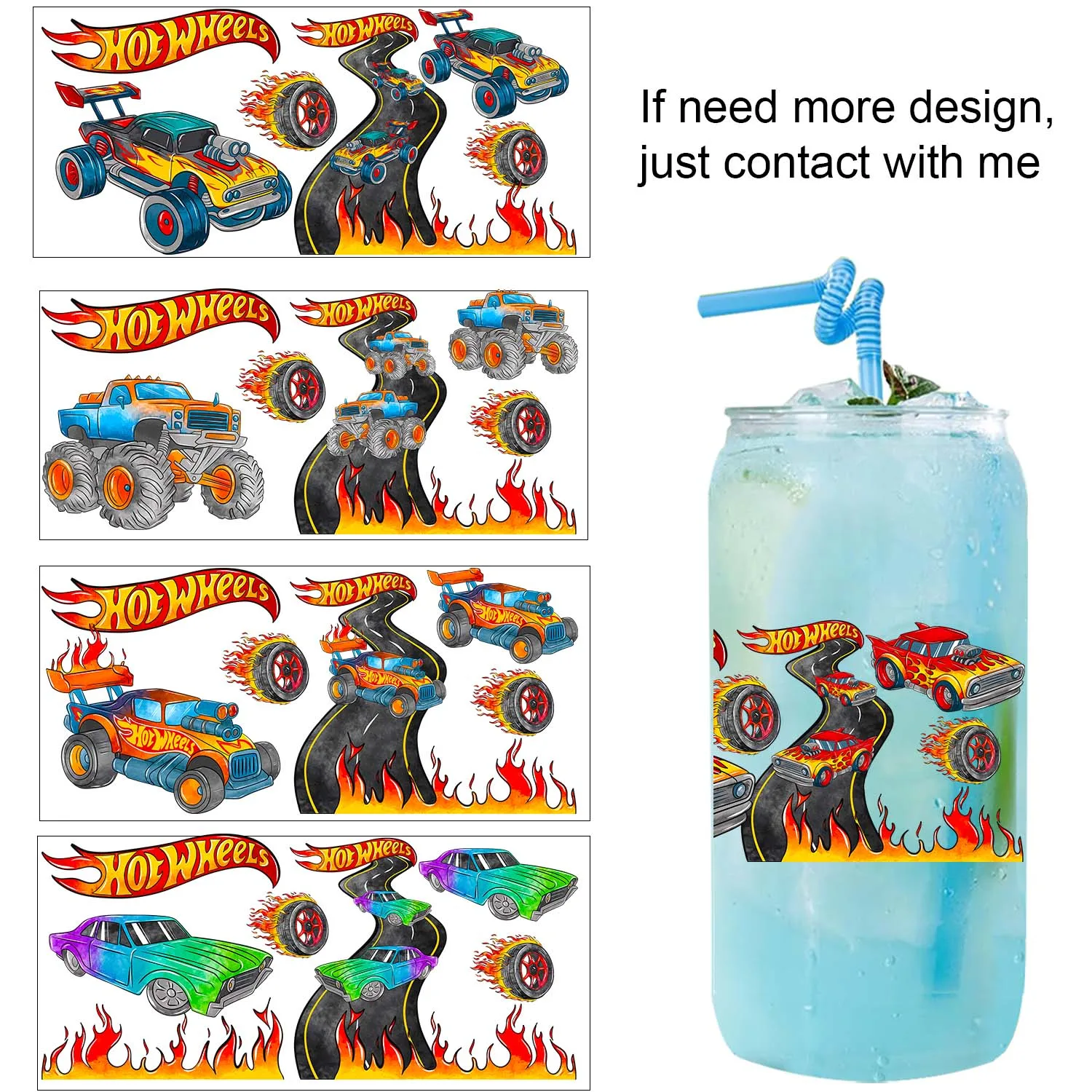 Popular Car toy Style UV Sticker Party DIY Decals 3D transfers uvdtf tumbler seal stickers 16oz uv dtf cup wraps