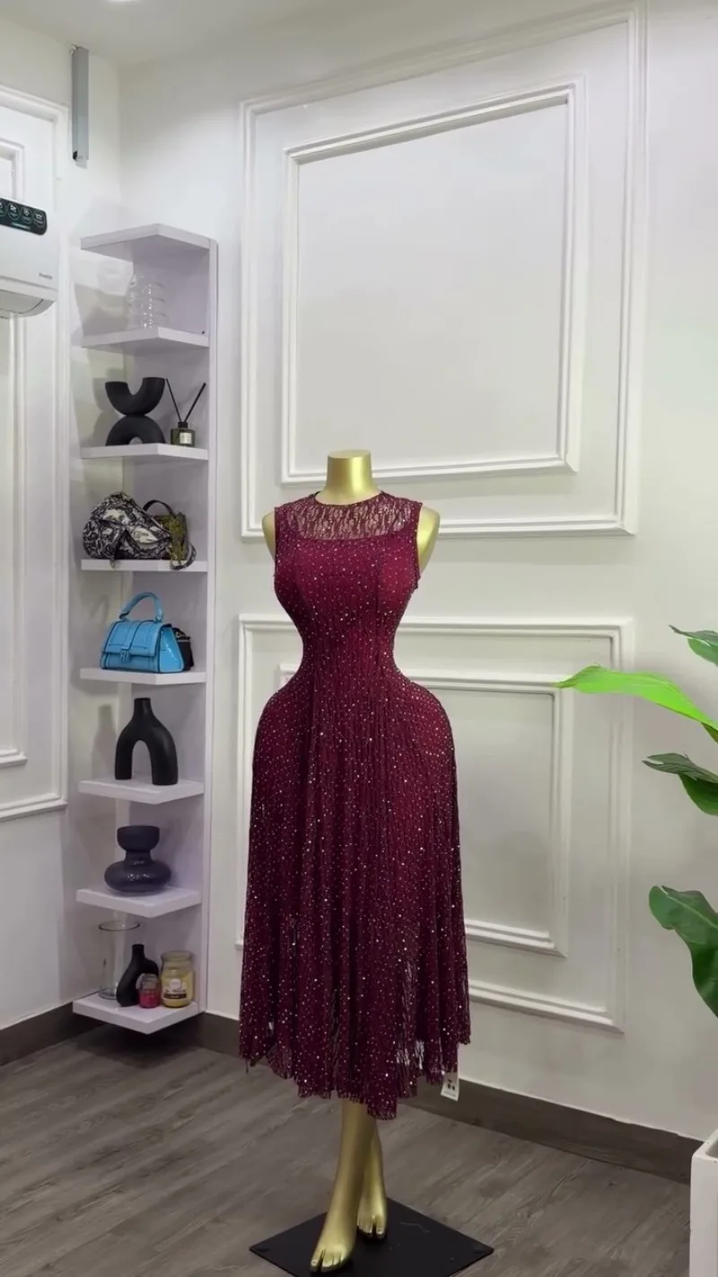 Elegantes, glitzerndes Korsett-Midikleid für afrikanische Frauen in Übergröße, ärmellos, schmal geschnitten, aus Mesh, Tüll, für Hochzeit, Cocktail, mit ausgestelltem Rock – Detail 7