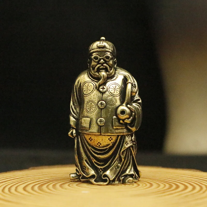 

Brass Landlord Old and Young Buddha Handheld Piece Living Room Office Desk Home Decoration Wealth God Standing Statue Orn
