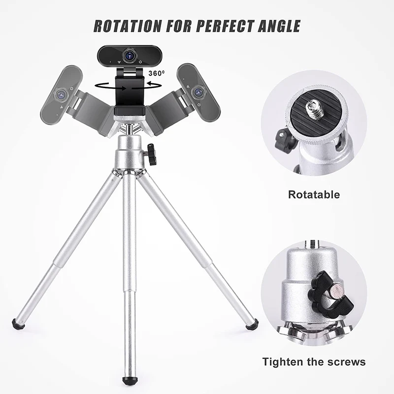 Mini Tripod for Webcam and Cell Phone , Metal Retractable Webcam Stand with Cell Phone Holder, Tripod for Webcam Black
