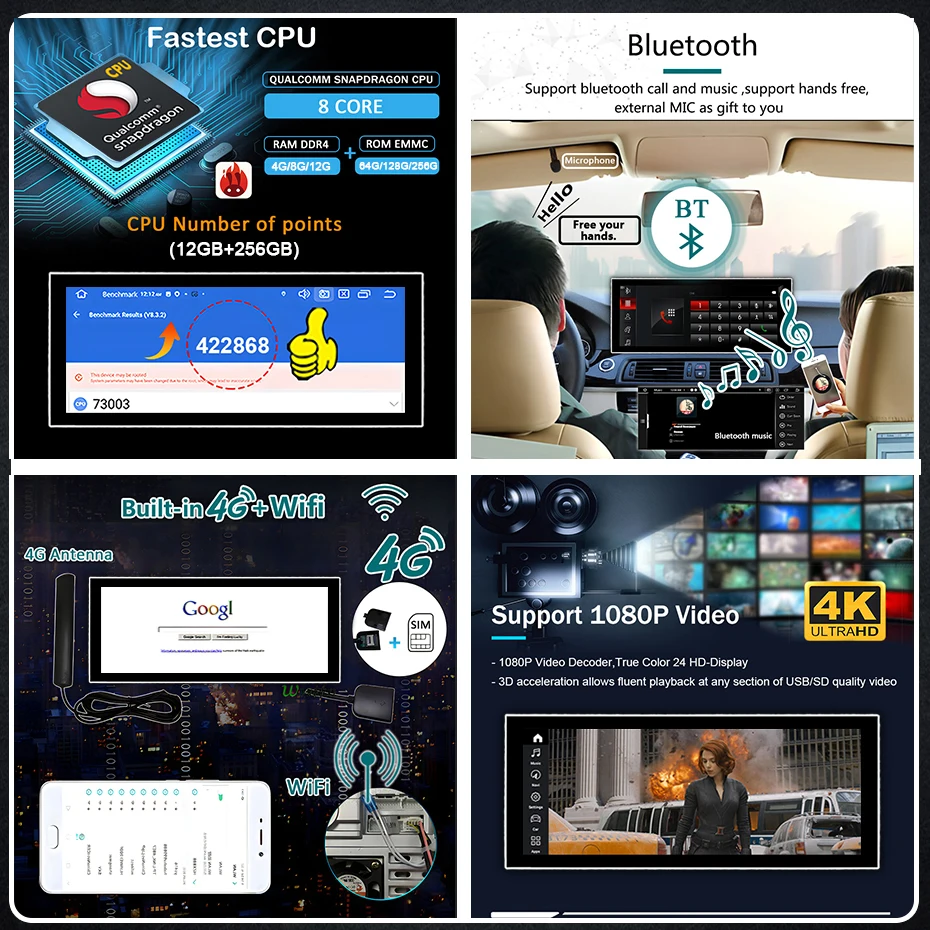 ID9 Snapdragon 8-CORE 12.5'' 2400*900 QLED Pantalla táctil ultrafina Inalámbrico Carplay Android 15 Radio para coche GPS Para BMW Serie 3/4 F30 F31 F32 F33 F34 F36 Sistema NBT EVO Autoradio Reproductor multimedia Bluetooth WIF 4G LTE 6