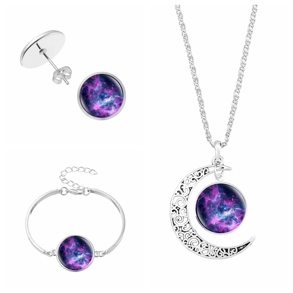 

3Pcs Galaxy Jewelry Set for Women Shining Necklace Earring Bangle Noble Elegant Gift for Parties Weddings