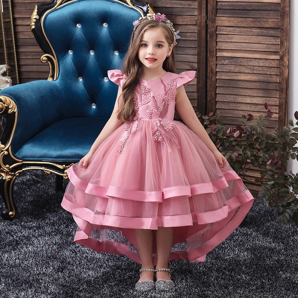 New Children's Wedding Dress Catwalk Costumes Girls Trailing Princess Dress Million Christmas Costumes Red Party Dresses