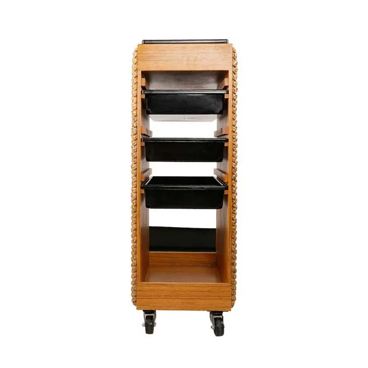 Wooden and Rattan Frame Salon Hairdresser Trolley Beauty Hairdressing Storage Cart Multi-Function Barber Shop Rolling Cart