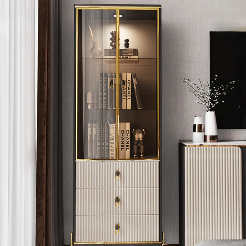 

Luxury bookcase combined with high-grade glass door display cabinet against the wall modern household bookcase locker