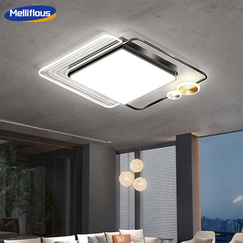 

MELLIFLOUS 42W Dimmable Flush Mount Ceiling Lamp with Remote Control 2 Square/Circular/Rectangle Modern LED Chandelier Light