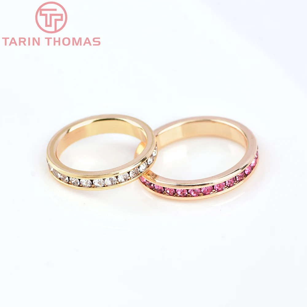 (5108) 2PCS 20MM 18MM 24K Gold Color Brass with Zircon Charms Ring High Quality DIY Jewelry Making Findings Wholesale