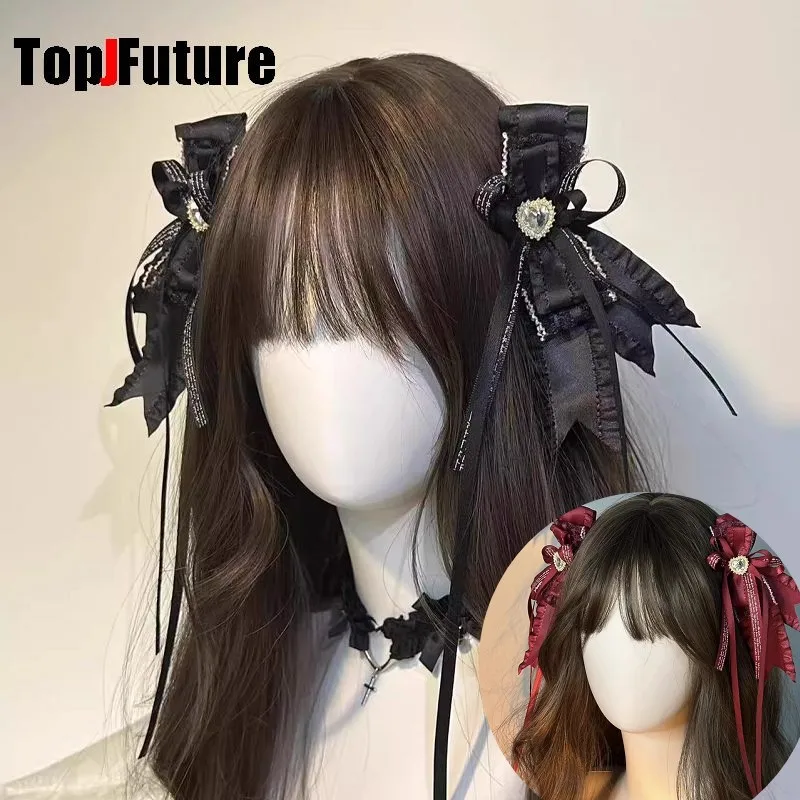 

Субкультура панк Лолита Y2K девушка Harajuku крест кружевной бант красный черный готический аксессуары для волос хвостики зажим для края заколка для волос