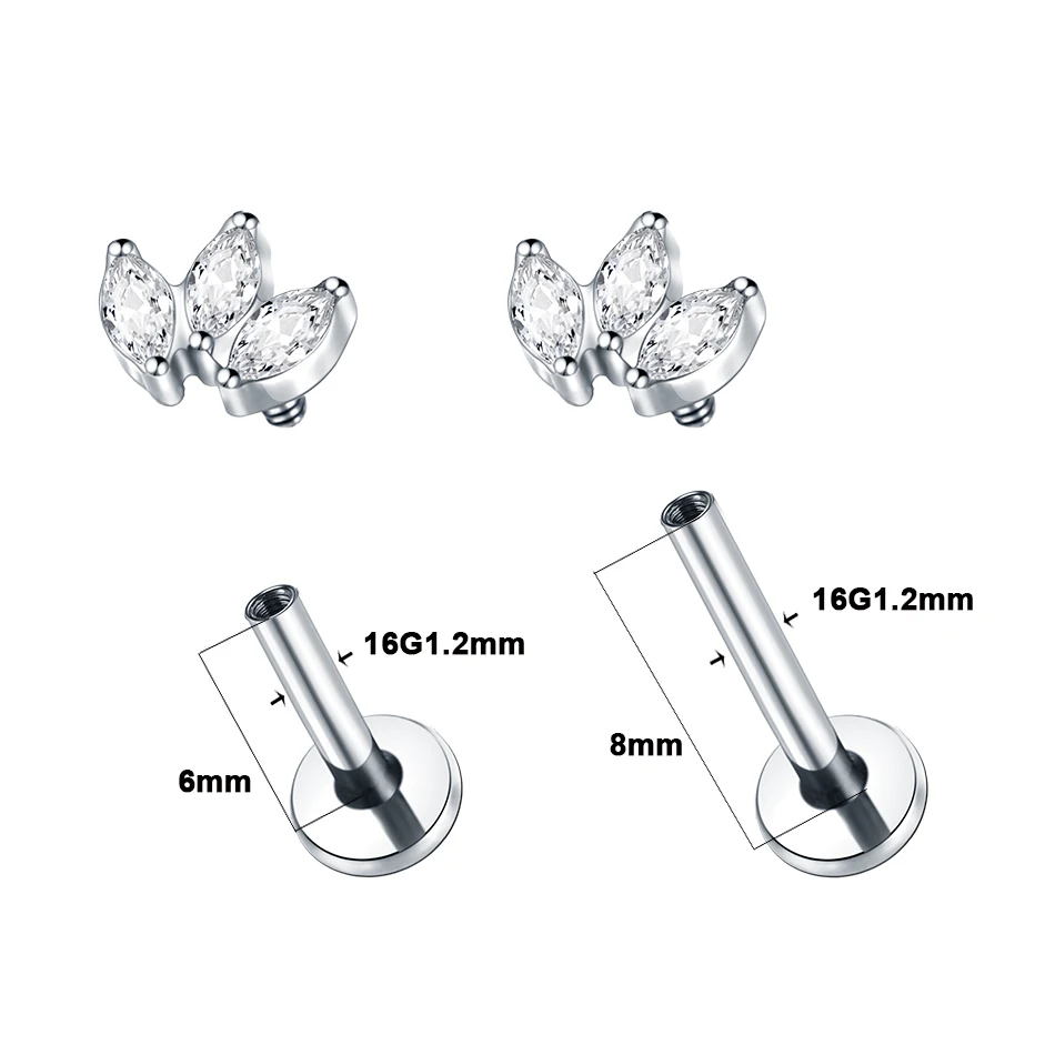 10Pcs/lot G23 Titanium Ear Cartilage Tragus Piercing Internally Threaded Earring Stud Labret Piercing Lip Ring Body Jewelry 16G