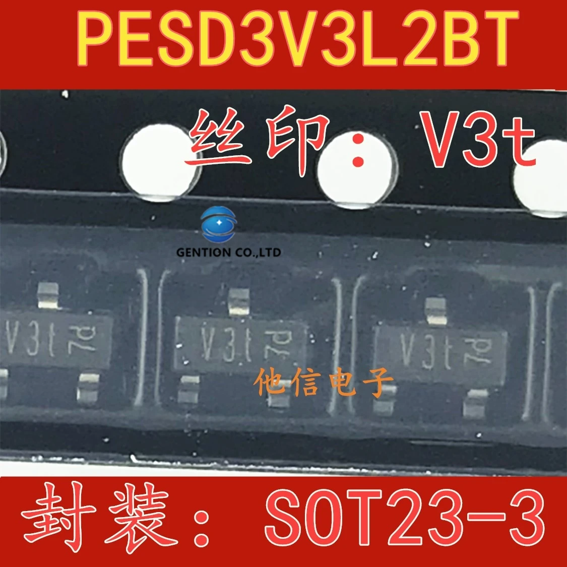 

20PCS SOT23 PESD3V3L2BT silk-screen V3t 3.3 V-3 two-way TVS diode in stock 100% new and original