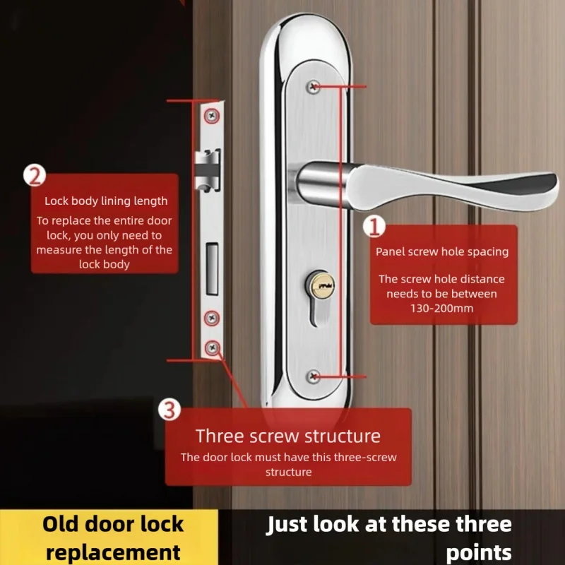 Universal Type Stainless Steel Indoor Door Lock - Adjustable Tamper Free Bedroom Door Handle for Wooden Doors
