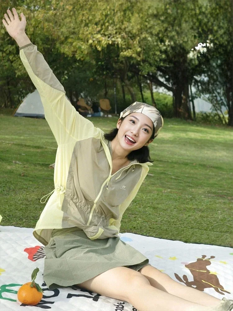 

Женская легкая летняя уличная одежда Fuyuan с завязками на талии, защита от солнца, дышащая, повседневный стиль, на молнии