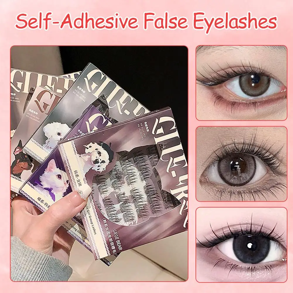 Voluminöse, kleberfreie, selbstklebende falsche Wimpern, Anime-Anwendung, dicke Wimpern, flauschiges Curling-Auge, natürlich, einfach, D3L2