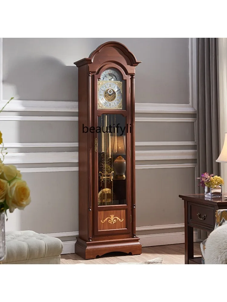 European-Style Mechanical Living Room Villa Vertical Clock New Chinese Retro American Large Swing the Grandfather Clock