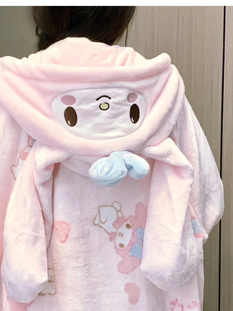 ملابس نوم من Sanrio برسوم كرتونية من قطعتين بدلة نوم داخلية من المخمل المرجاني للسيدات فستان نوم بناتي كاواي هدية أنيمي