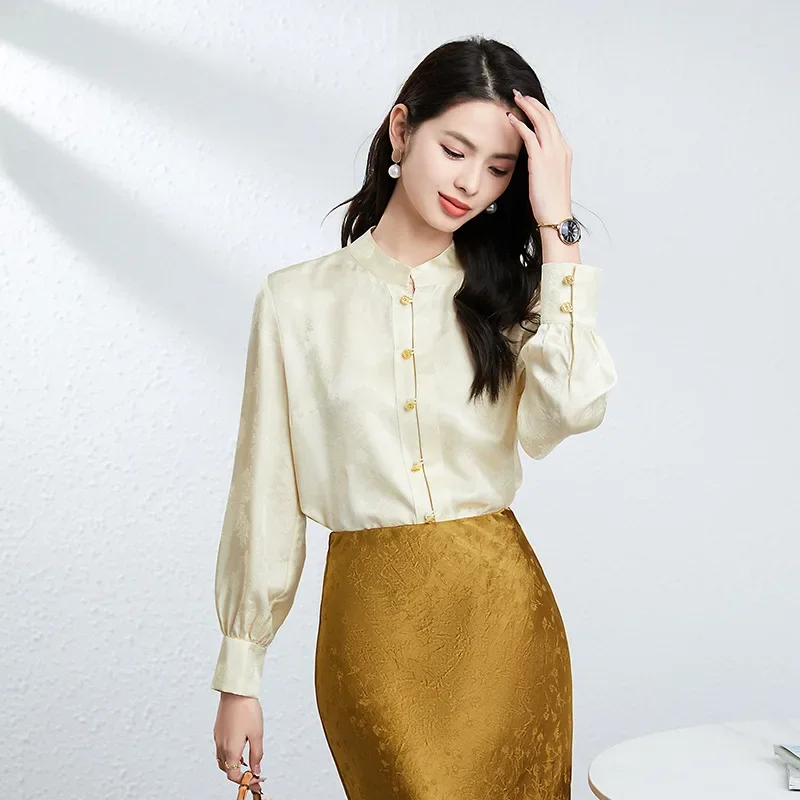 

Silk mulberry silk shirt women's 2025 spring long-sleeved women's new Chinese high-end light luxury temperament top