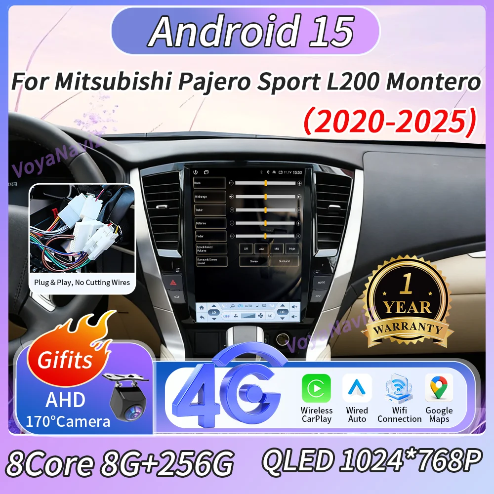 Android 15 For Mitsubishi Pajero Sport L200 Montero 2020-2025 Car Multimedia Player Radio Auto BT Carplay Screen Google Maps DSP