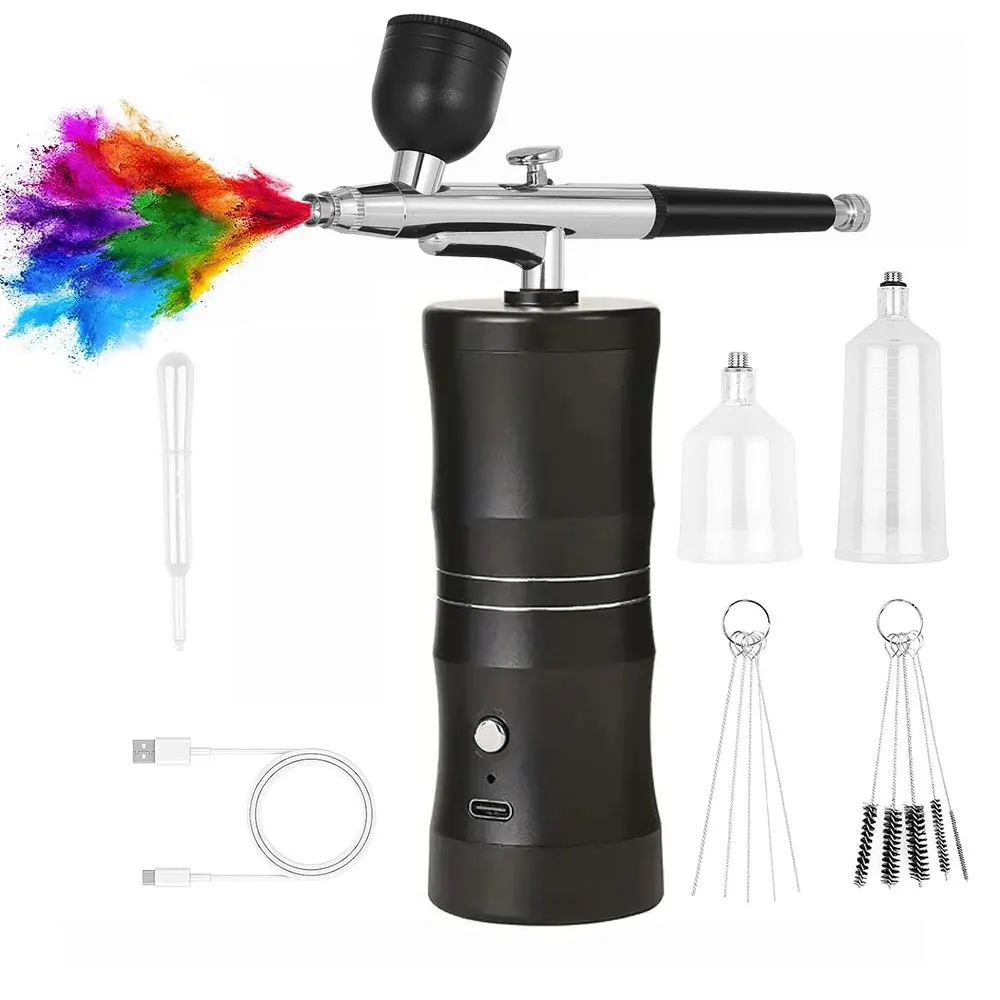 1 set Portable Mini Airbrush Kit for Painting, Hobby, Craft, Cake Decorating, and Tattoo - Includes Gravity Feed Airbrushes, Com