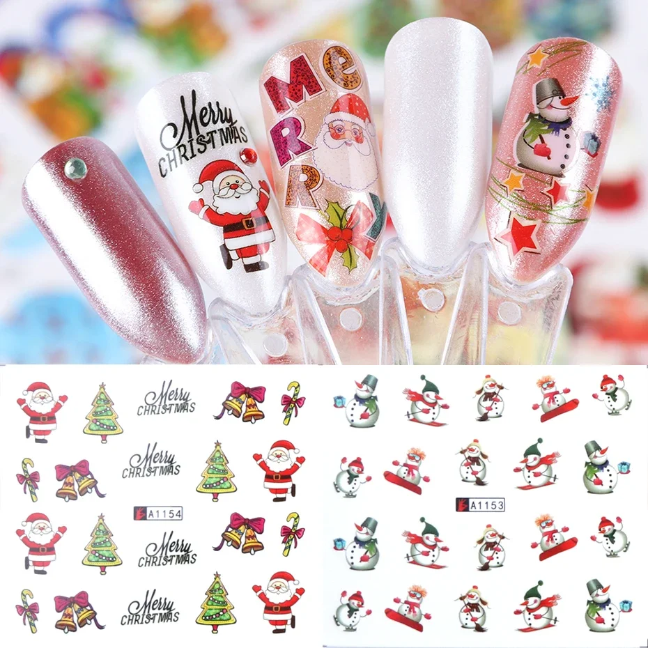 New Year Nail Art Stickers Santa Snow Bird Water Sliders Winter Valentine Nails Design Accesories