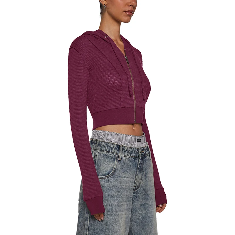 سترة نسائية جديدة للخريف والشتاء بلون واحد مع قلنسوة بسحاب ملابس خروج رائعة بأكمام طويلة مع قلنسوة سترة مقصوصة سوداديرا فيخد إزخاب