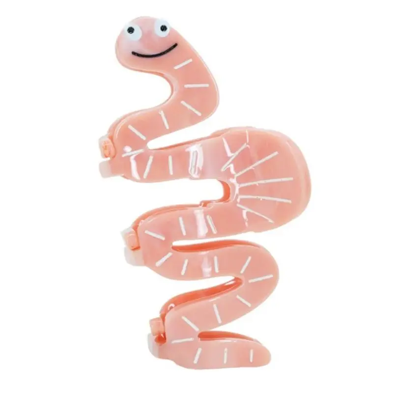 

NEW-Smile Face Pink Worm Hair Claw Clip For Women And Girls High-End And Convenient Hairpin