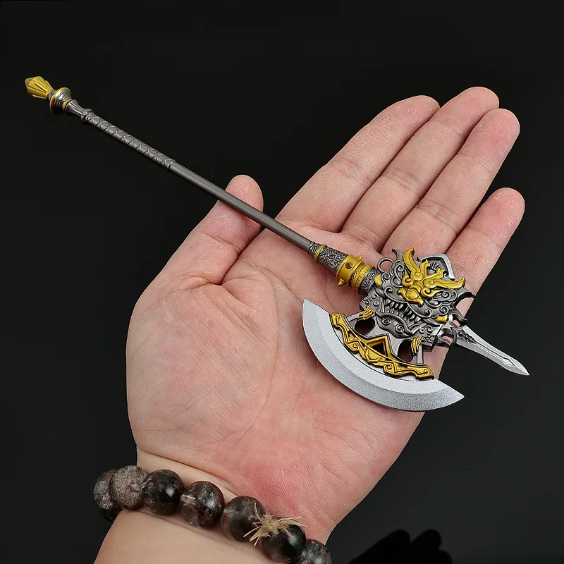 22 cm/8.66in Romantiek van De Drie Koninkrijken Film en Televisie Randapparatuur Wapens Model Xu Huangguan Steen Bijl Metalen Handwerk