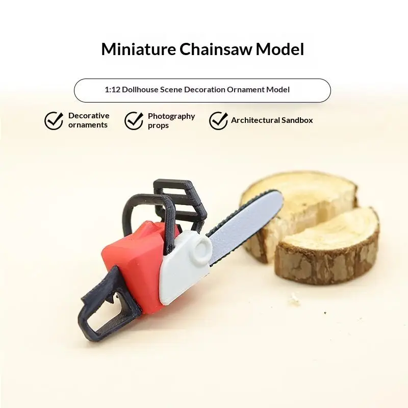 {H} 1Pcs Mini Furniture Dolls Play Home Toy 1/12 Scale Dollhouse Chainsaw Logging Wood Saw DIY Model Scene Decoration