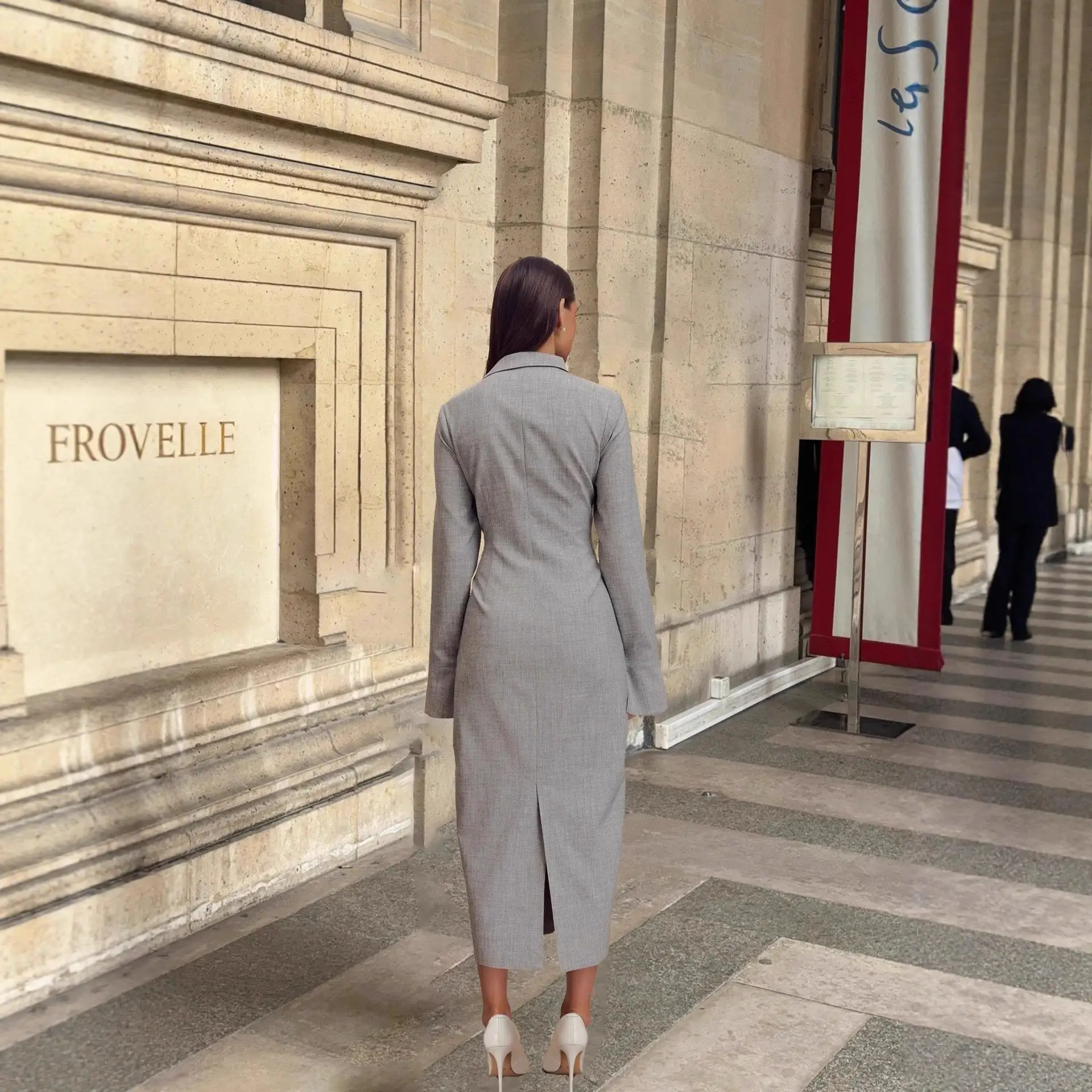 

2025 New Cross-Border Hit Women's Slim Fit Bell Sve irt Dr Cleanfit Sle Long Sve Thin PU Fabric Pure Color