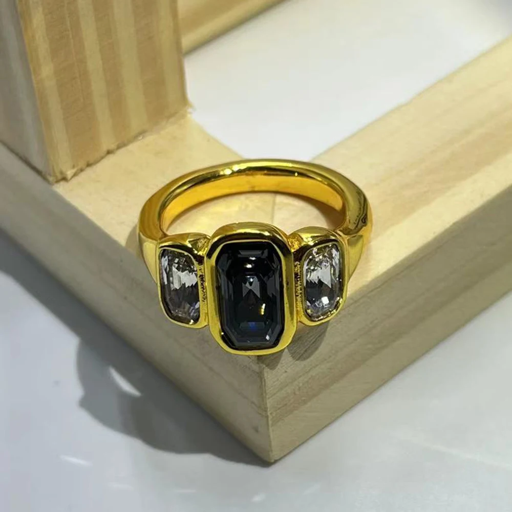 2026 Spain Brilliant Trend Two tone Zircon Geometric Ring Jewelry Accessories Surprise Gift