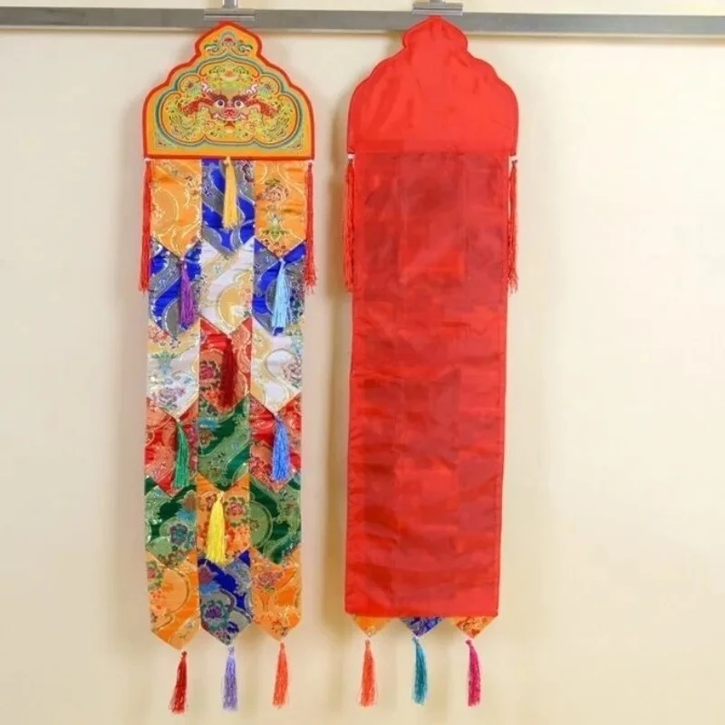 90×24CM Tibetan Five‑Color Hanging Prayer Flags Pendant, Home Indoor Temple Wall Decor Ornament for Buddhist Hall Decoration