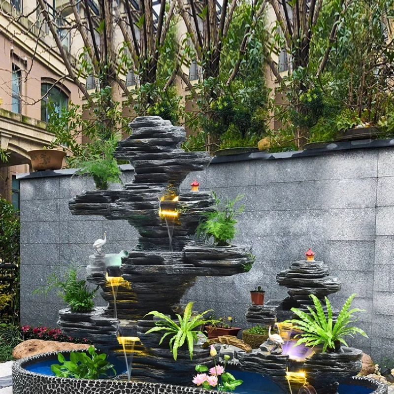 Artificial Mountain and Fountain Garden Terrace Fish Pond Landscape Balcony Creative Decorations Decoration