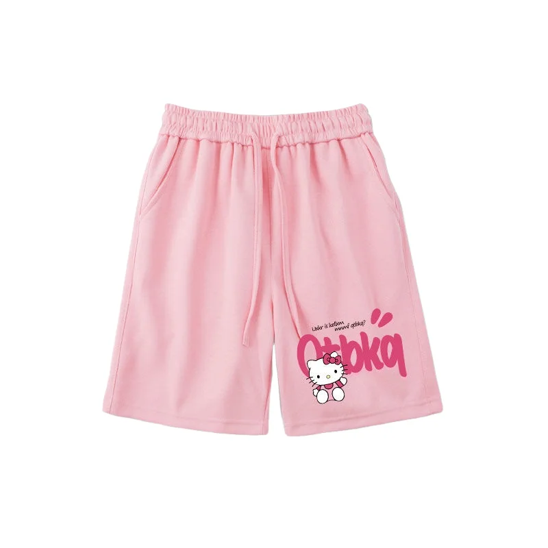 Sanrio-pantalones cortos finos de verano para niña, pantalones deportivos de algodón puro con estampado bonito de letras de cintura alta, ropa de playa para mujer