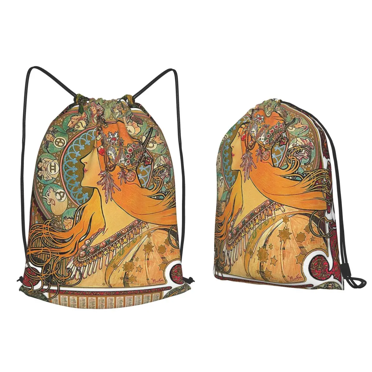 Zodiac (Original Version), By Alphonse Mucha (1896) ORIGINAL COLORS Backpacks Drawstring Bags Sports Bag Book Bags for Travel