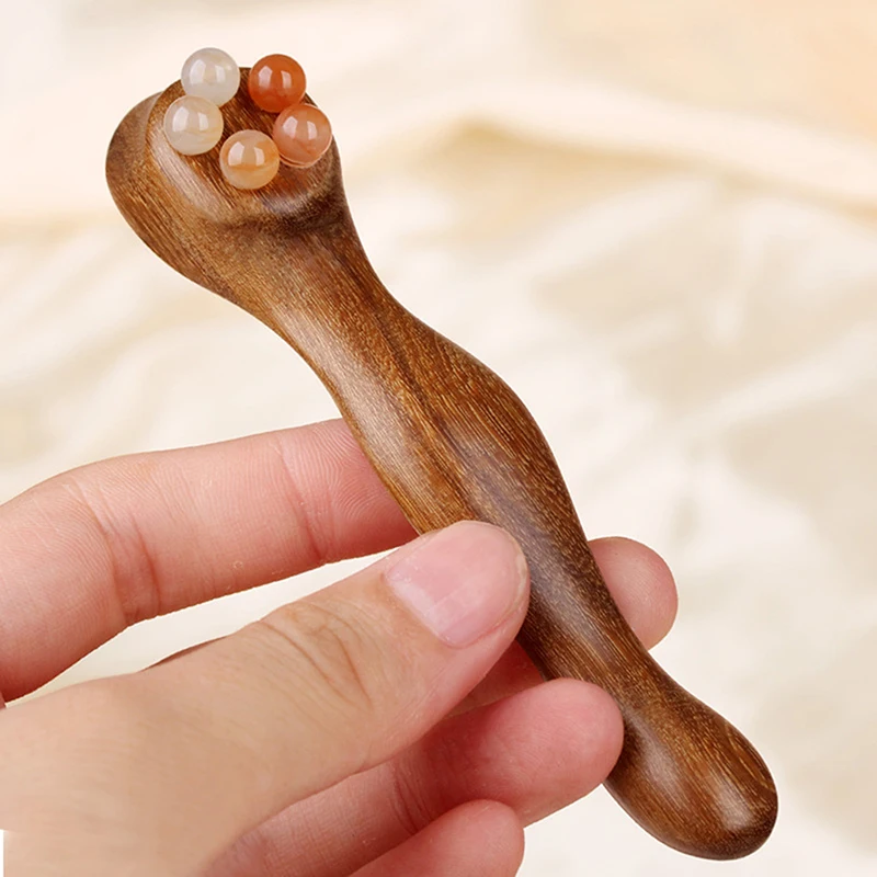 1Pcs Gua Sha Face Skin Care Massager Reduce Puffiness Sandalwood Eye Massage Stick Five Beads Lotus Seedpod Face Massage Tools