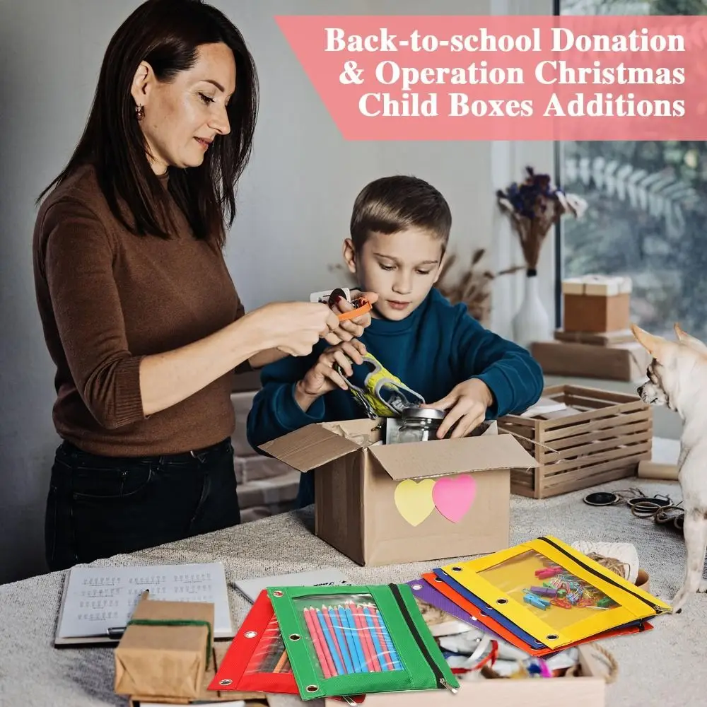 Stationery Zippered Binder Pencil Pouch Pen Case with 3 Rings B5 File Holder PVC Multicolored Storage Bag